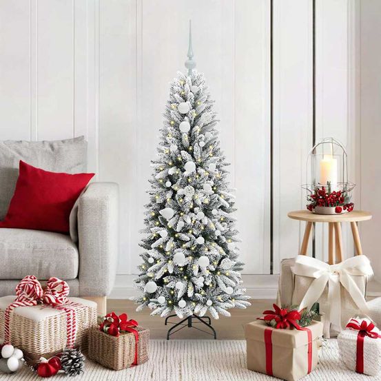 Mon beau sapin blanc effet neige 120 cm, kit de décoration complet et lumineux