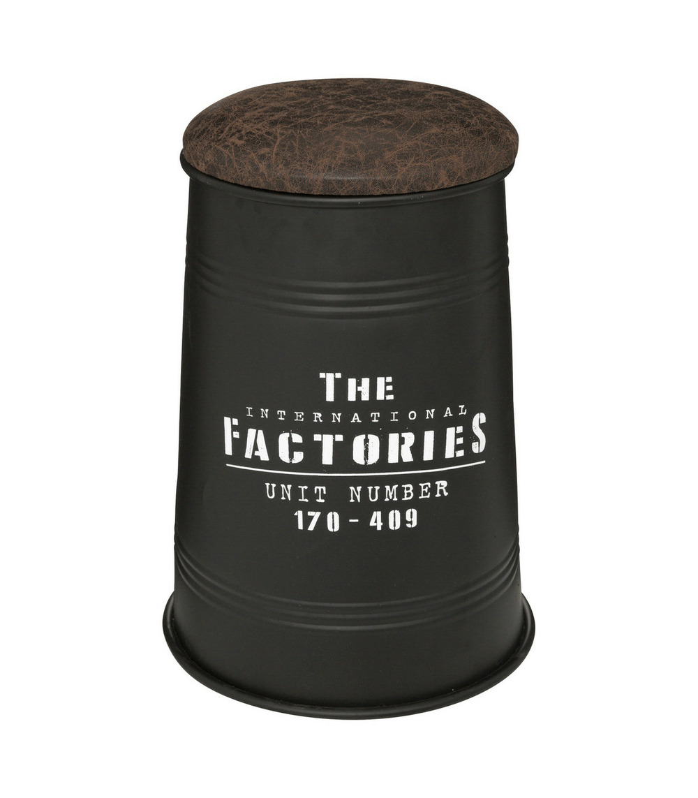 Pouf bidon avec coffre de rangement en métal noir style industriel