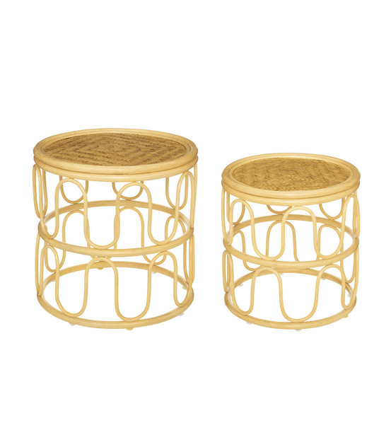 Set de 2 tables d'appoint gigognes en rotin et bambou