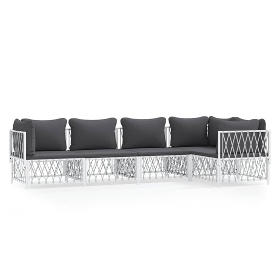 Salon de jardin meuble d'extérieur ensemble de mobilier avec coussins 5 pièces blanc acier