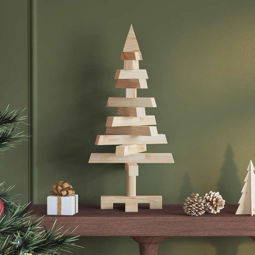 Sapin de noël design en bois de pin massif branches ajustables naturel 60 cm