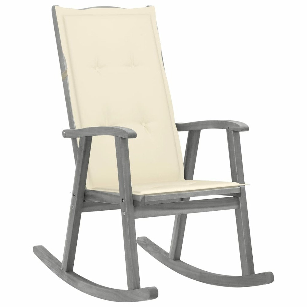 Chaise à bascule avec coussins gris bois d'acacia massif