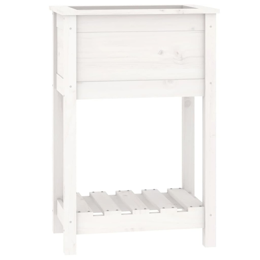 Jardinière bac lit surélevé plantes fleurs terrasse jardin avec étagère 54 x 34,5 x 81 cm bois massif de pin blanc