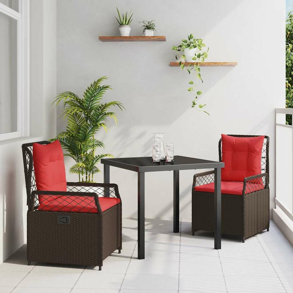 Ensemble de salle à manger pour jardin 3 pcs marron polyrotin