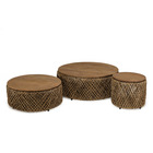 Set de 3 tables basses rondes en tissage de fibre de cocotier