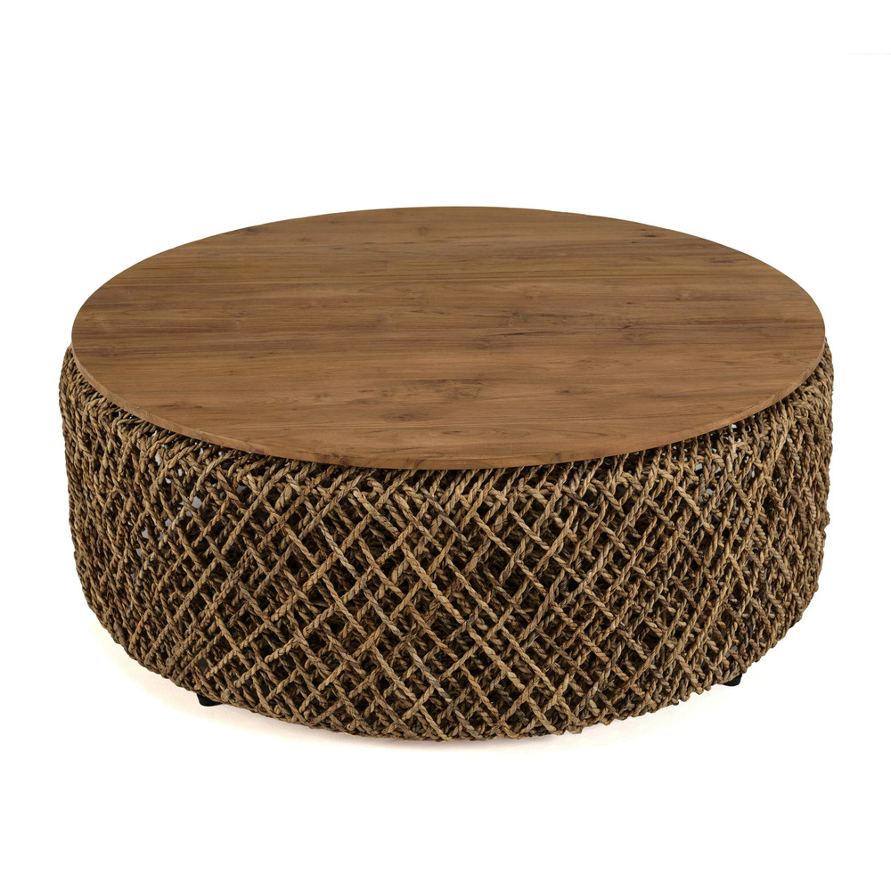 Table basse ronde 100x100cm en tissage de fibre de cocotier