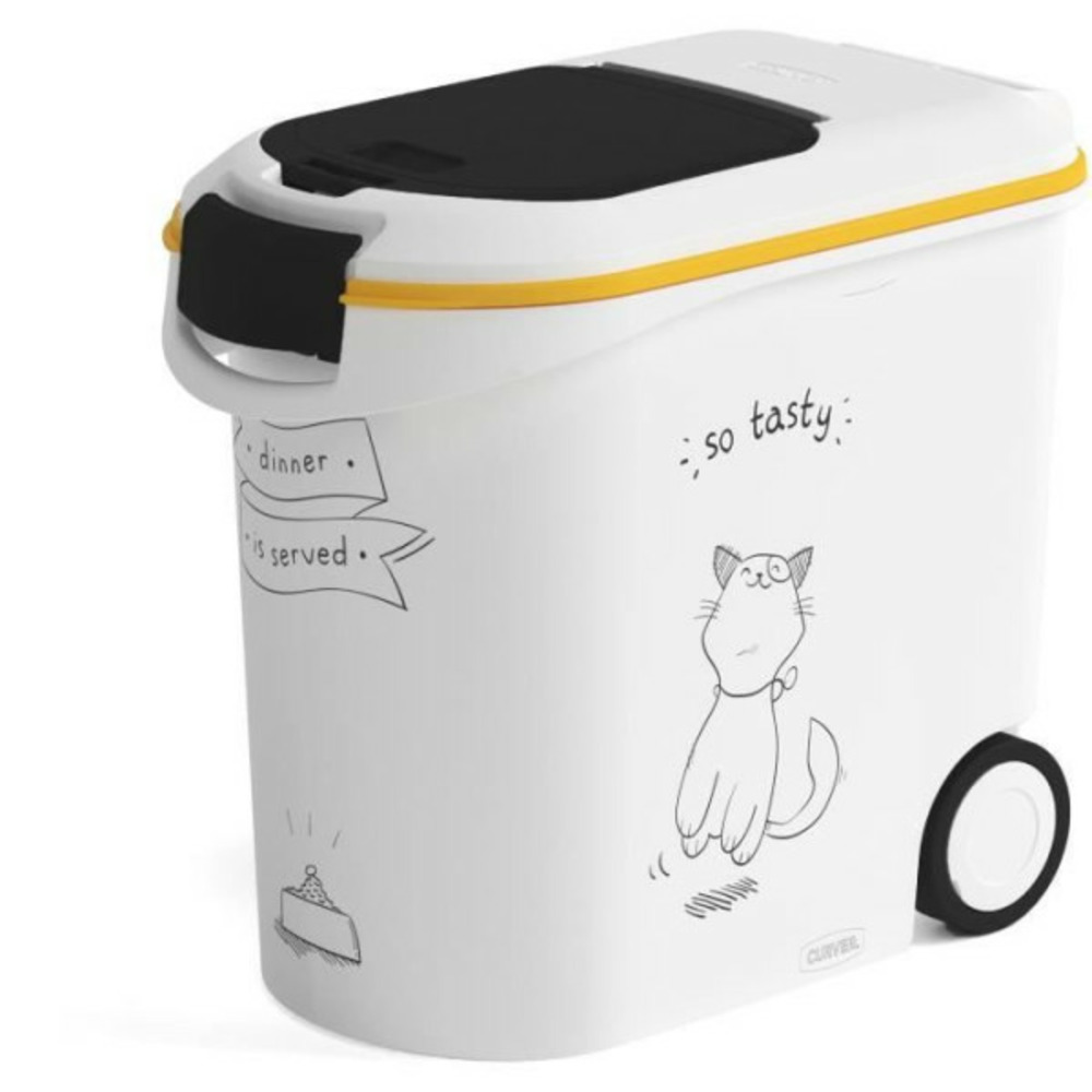 Conteneur a croquettes pour chat avec roulettes 12 kg - 35l - le diner et servi