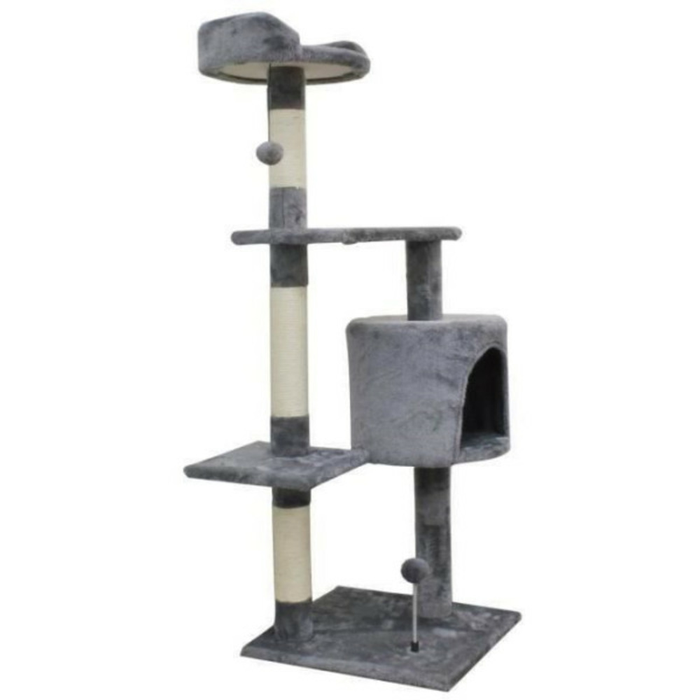 Jasper arbre a chat gris 40 x 40 x 114 cm -3 plateformes, 1 niche, poteaux a griffer