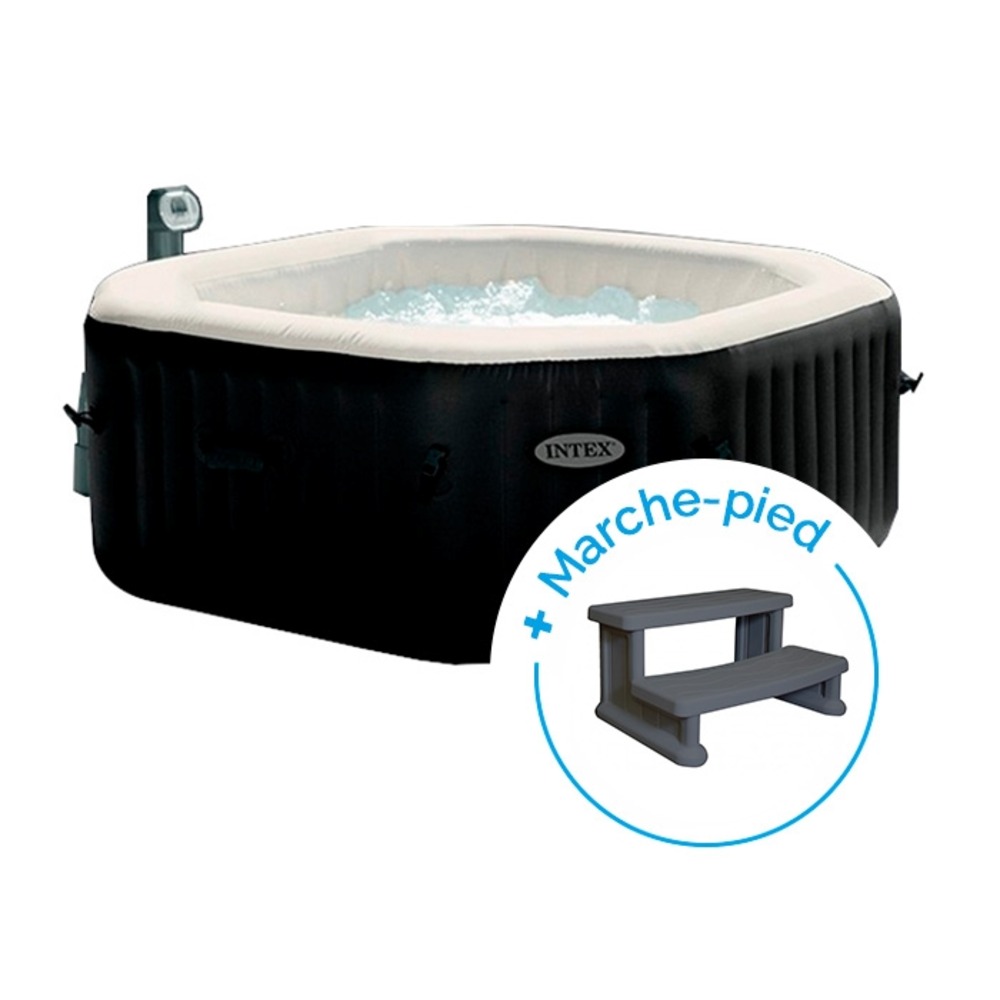 Pack spa gonflable intex purespa carbone 6 personnes + marche-pied