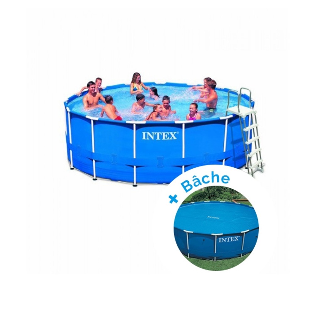 Pack kit piscine tubulaire intex metalframe 4,57 x 1,22 m + bâche