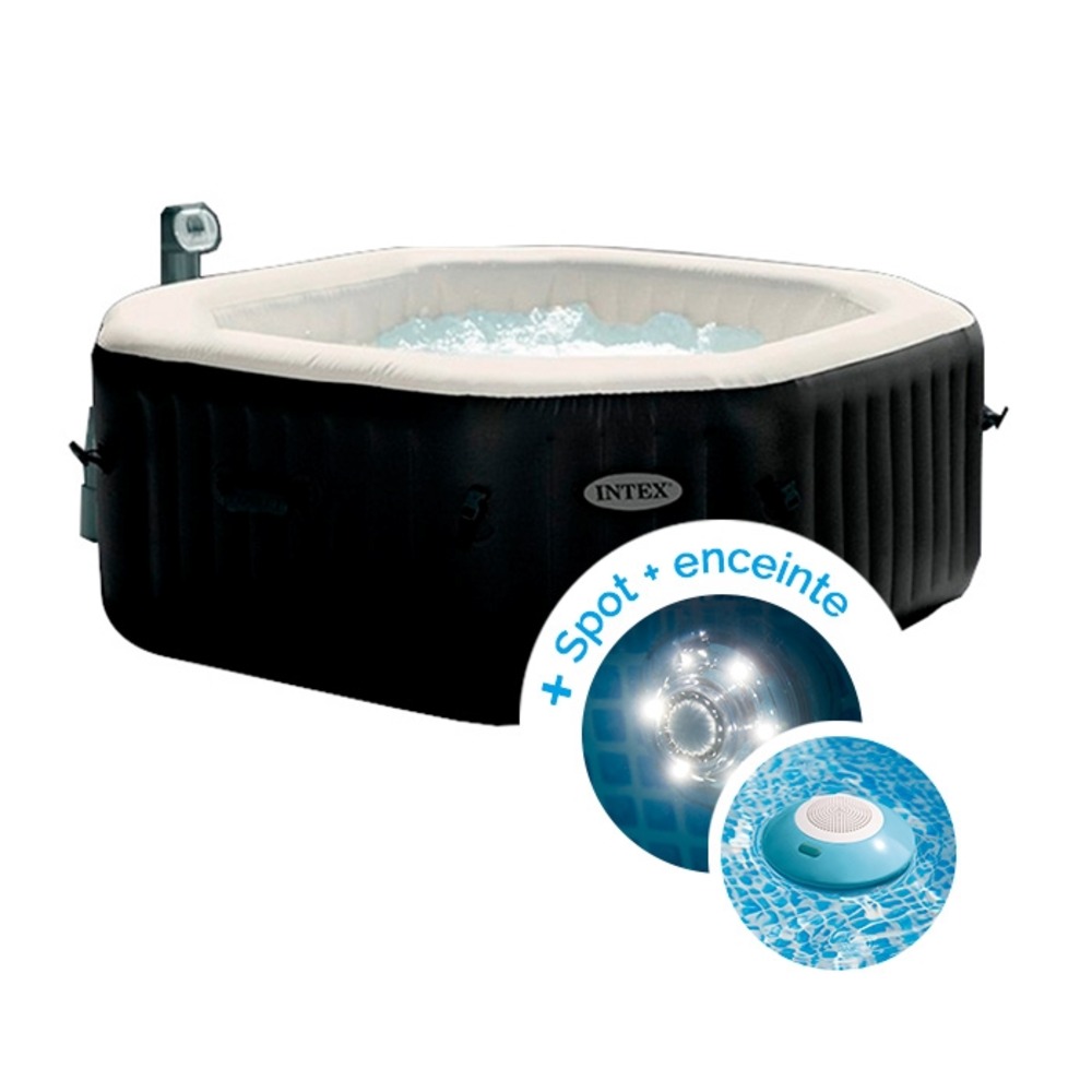Pack spa gonflable intex purespa carbone 6 personnes + spot lumineux