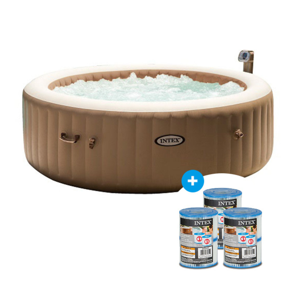 Pack spa gonflable intex purespa sahara 4 personnes rond + 6 cartouches