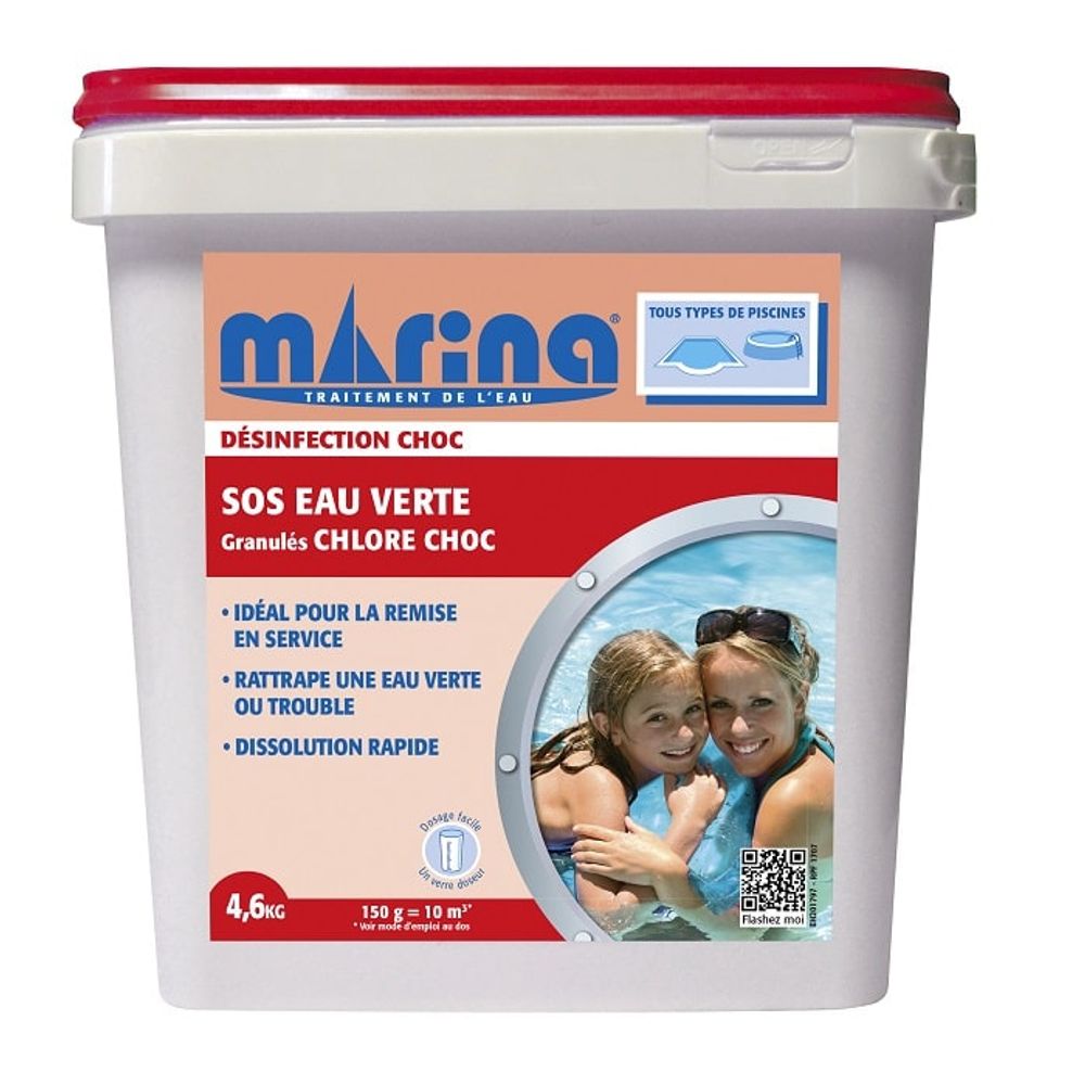 Marina désinfection choc - granulés chlore choc sos eau verte 4,6kg ...