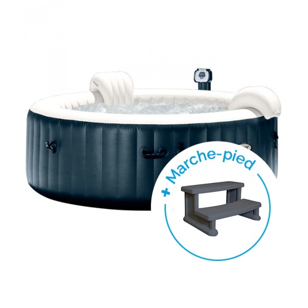 Pack spa gonflable intex purespa blue navy 4 personnes + marche-pied