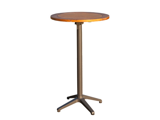 Mange-debout d'extérieur TYPON plateau rond en teck et pied en aluminium