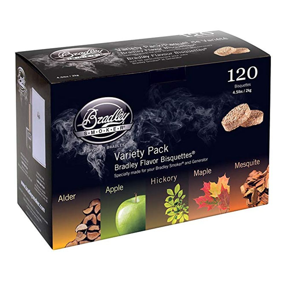 Kit de 120 bisquettes de fumage bradley smoker, 5 saveurs