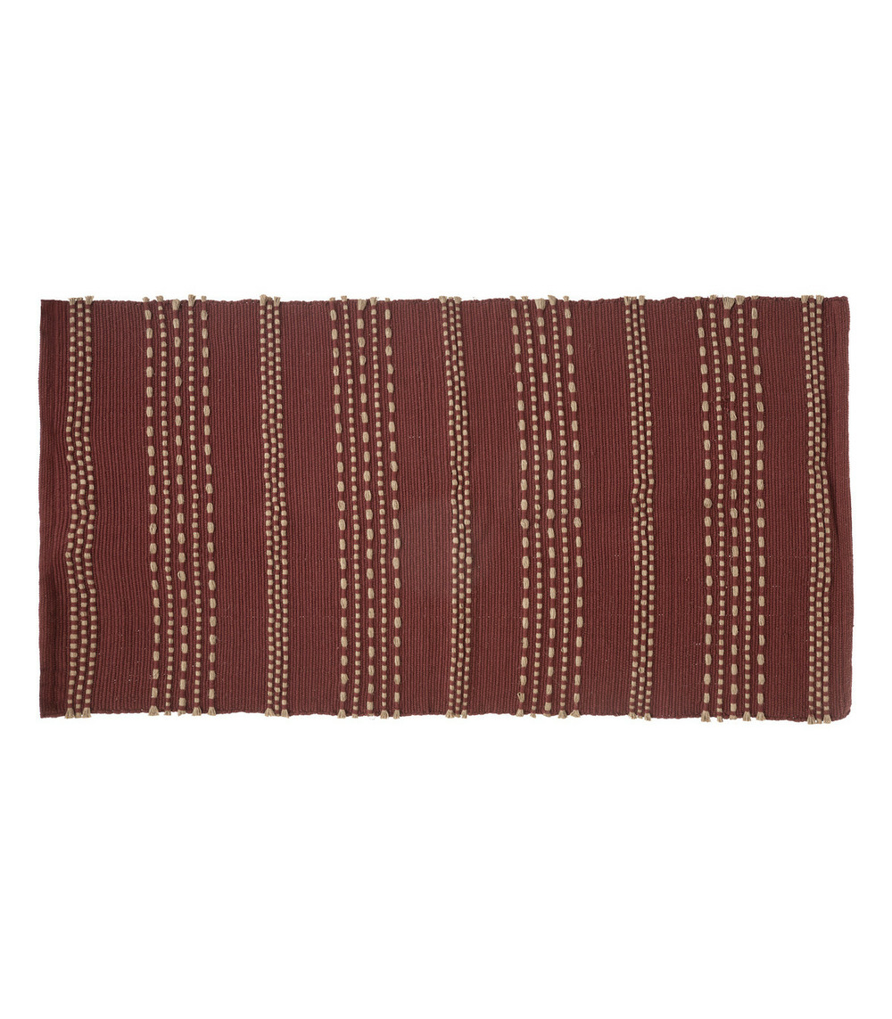 Tapis décoratif en coton terracotta et jute 70 x 140 cm