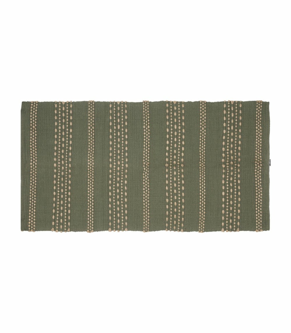 Tapis décoratif en coton vert kaki et jute 70 x 140 cm