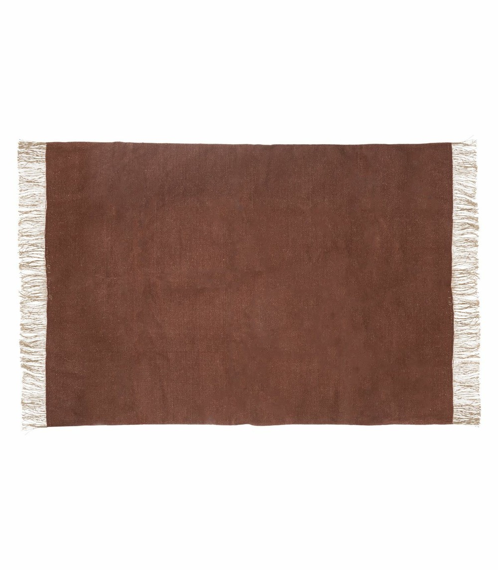 Tapis décoratif en coton terracotta et franges en jute 120 x 170 cm