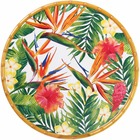 Plat de service rond - contour bambou - mélamine pure - 35,5 cm - fleurs exotiques