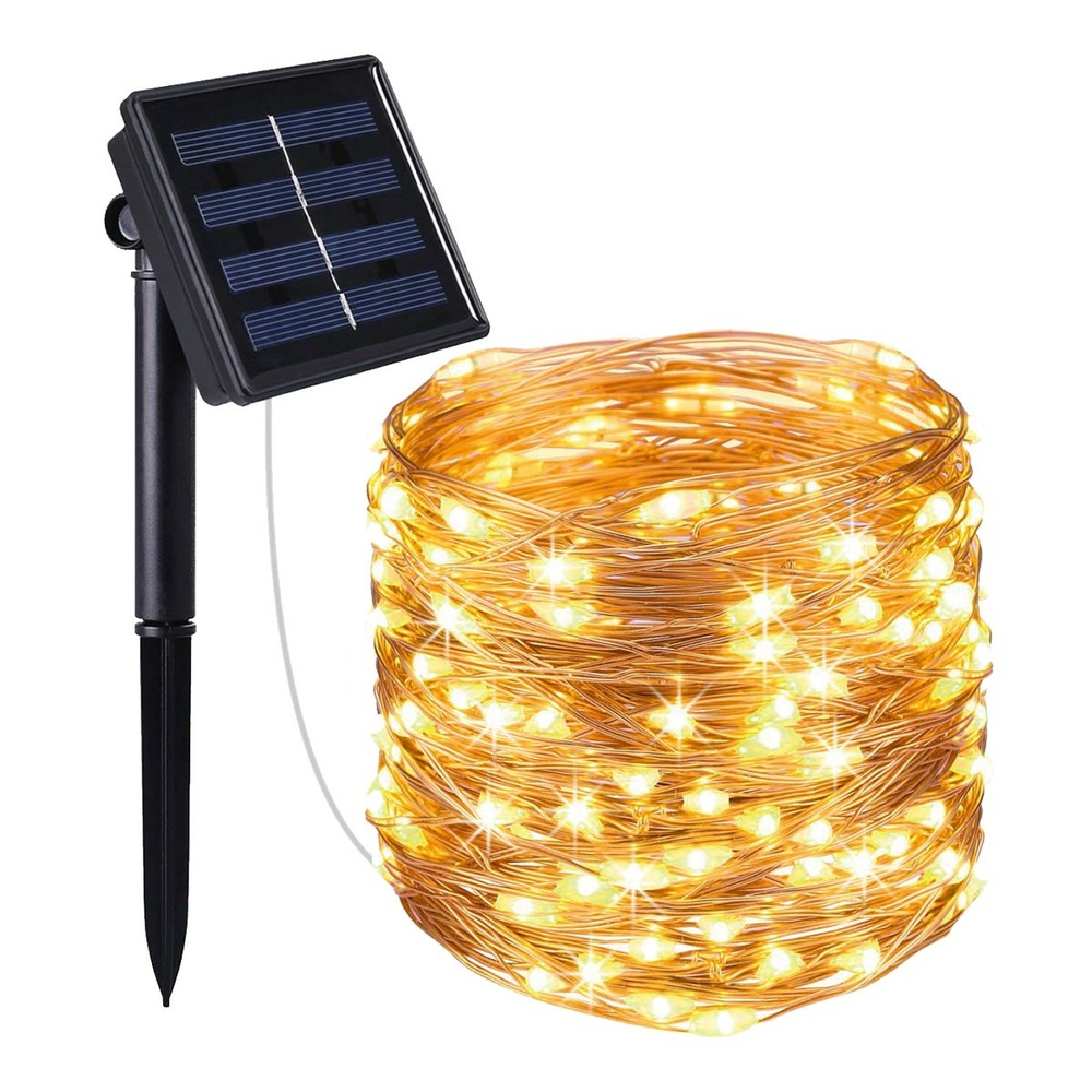 Guirlande lumineuse en cuivre 100 LED blanc chaud SKINNY SOLAR 11.90m