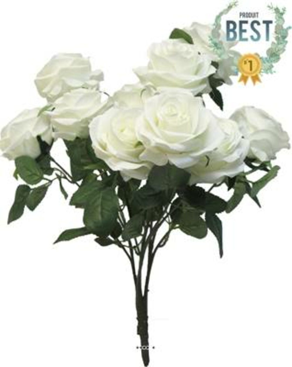 Bouquet de rose paris artificielle, 10 têtes, h42cm blanc neige - best - couleur