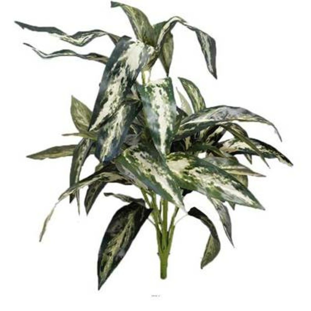 Feuillage artificiel grandes feuilles en piquet h 55 cm vert-blanc