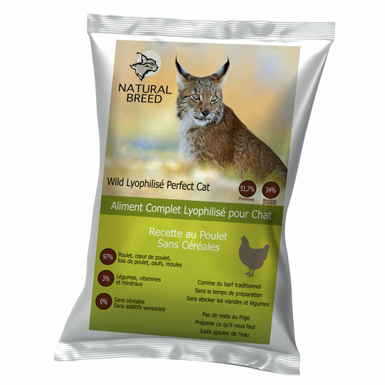 Wild lyophilisé perfect cat (poulet frais) - Alimentation lyophilisée pour chat, sans céréales, faible en glucides - 750g