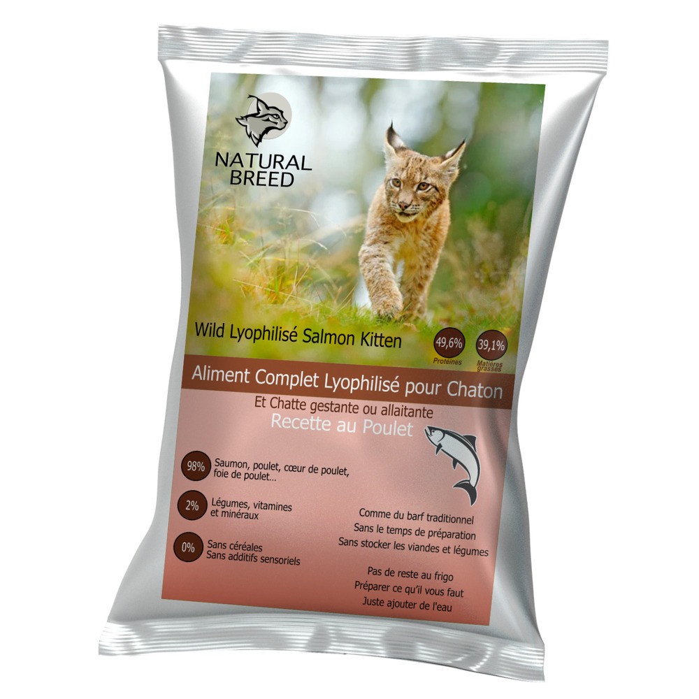Wild lyophilisé salmon kitten (saumon frais) - Alimentation lyophilisée pour chaton, sans céréales, faible en glucides, 750g
