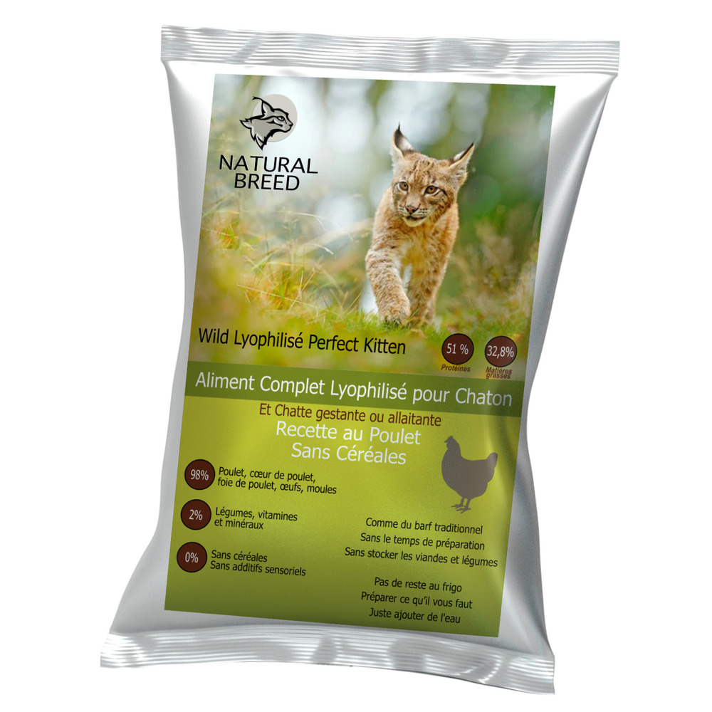 Wild lyophilisé perfect kitten (poulet) - Alimentation lyophilisée pour chaton, sans céréales, faible en glucides - 750g