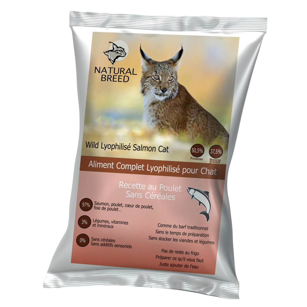 Wild lyophilisé salmon cat (saumon) - Alimentation lyophilisée pour chat adulte toutes races, sans céréales, faible en glucides 200g