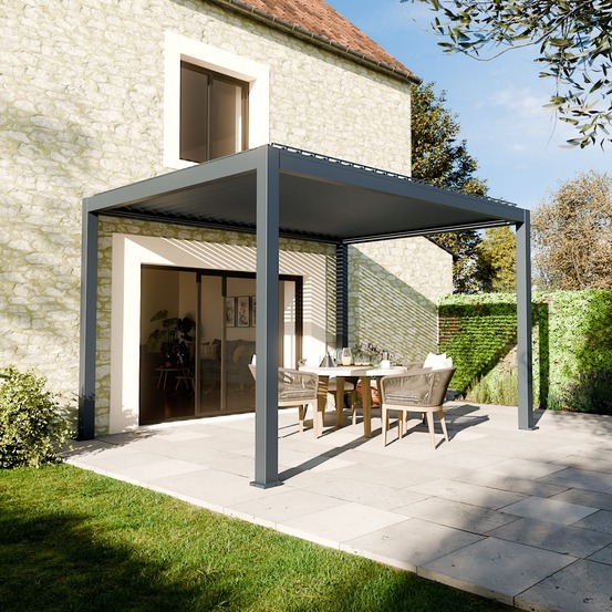 Pergola bioclimatique autoportée motorisée 12m² 3x4m gris anthracite stellar - eclairage intégré