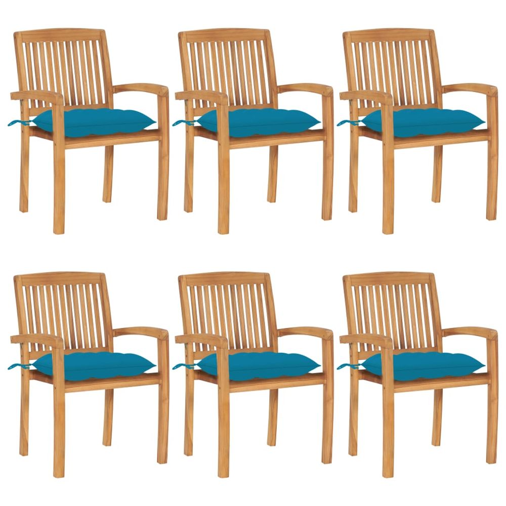 Chaises de jardin empilables avec coussins lot de 6 teck solide