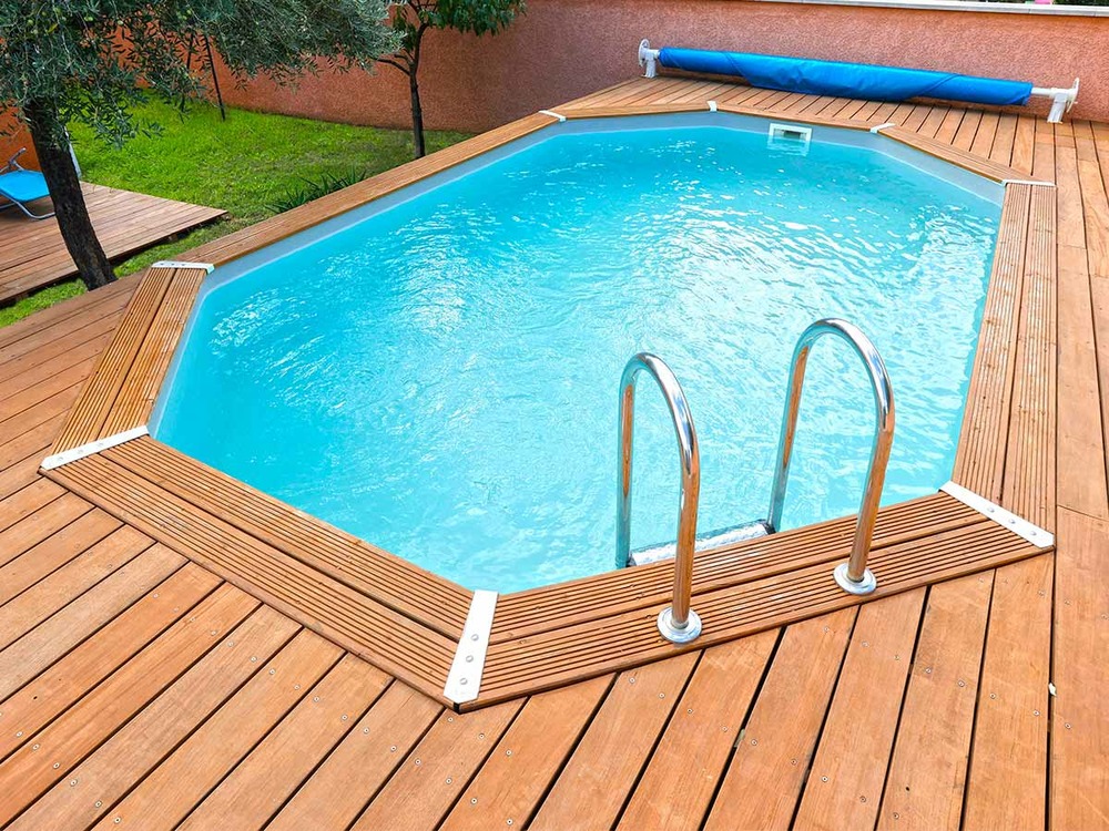 Piscine bois azura 4,90 x 3,55 x 1,30 m - liner beige