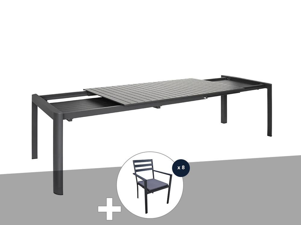 Table de jardin extensible en aluminium, rectangulaire palma avec 8 fauteuils pa
