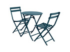 Salon de jardin rond en métal greensboro ø 60 cm bleu pétrol avec 2 chaises