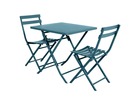 Salon de jardin carré en métal greensboro 70 x 70 cm bleu canard avec 2 chaises