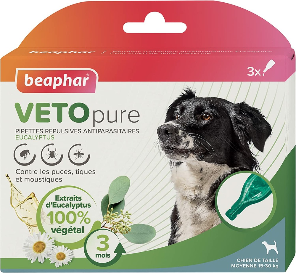 – vetopure – pipettes répulsives antiparasitaires chien moyen (15-30 kg)