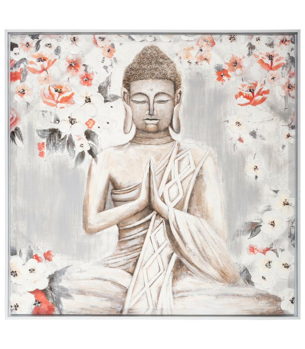 Tableau toile encadrée peinte bouddha 78 x 78 cm