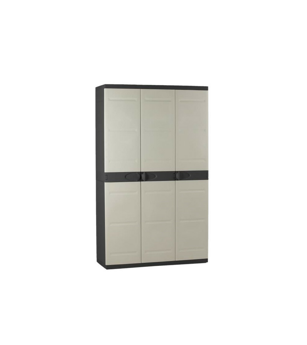 Titanium armoire 3 portes avec étageres + penderie l105 x p44 x h176 cm beige et noire gamme titanium intérieur/ext