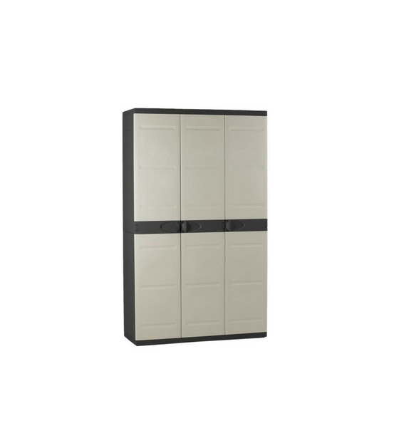 Titanium armoire 3 portes avec étageres + penderie l105 x p44 x h176 cm beige et noire gamme titanium intérieur/ext