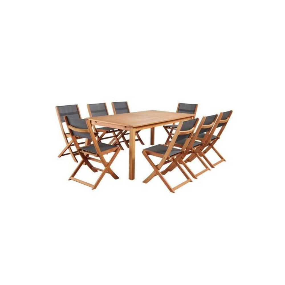 Ensemble repas de jardin 6 a 8 personnes - table extensible 180-240 x 100 cm + 6 chaises assises textilene - bois eucalyptus fs