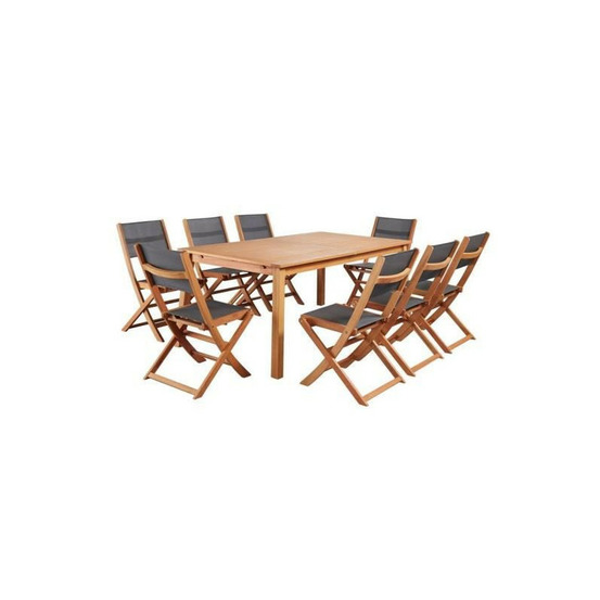 Ensemble repas de jardin 6 a 8 personnes - table extensible 180-240 x 100 cm + 6 chaises assises textilene - bois eucalyptus fs