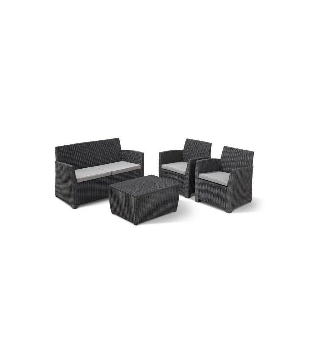 Salon de jardin gris - en imitation résine tressée - allibert by keter - 4 personnes - corona