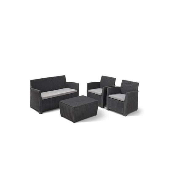 Salon de jardin gris - en imitation résine tressée - allibert by keter - 4 personnes - corona