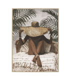 Tableau toile murale imprimée et encadrée femme à chapeau de paille 58 x 78 cm