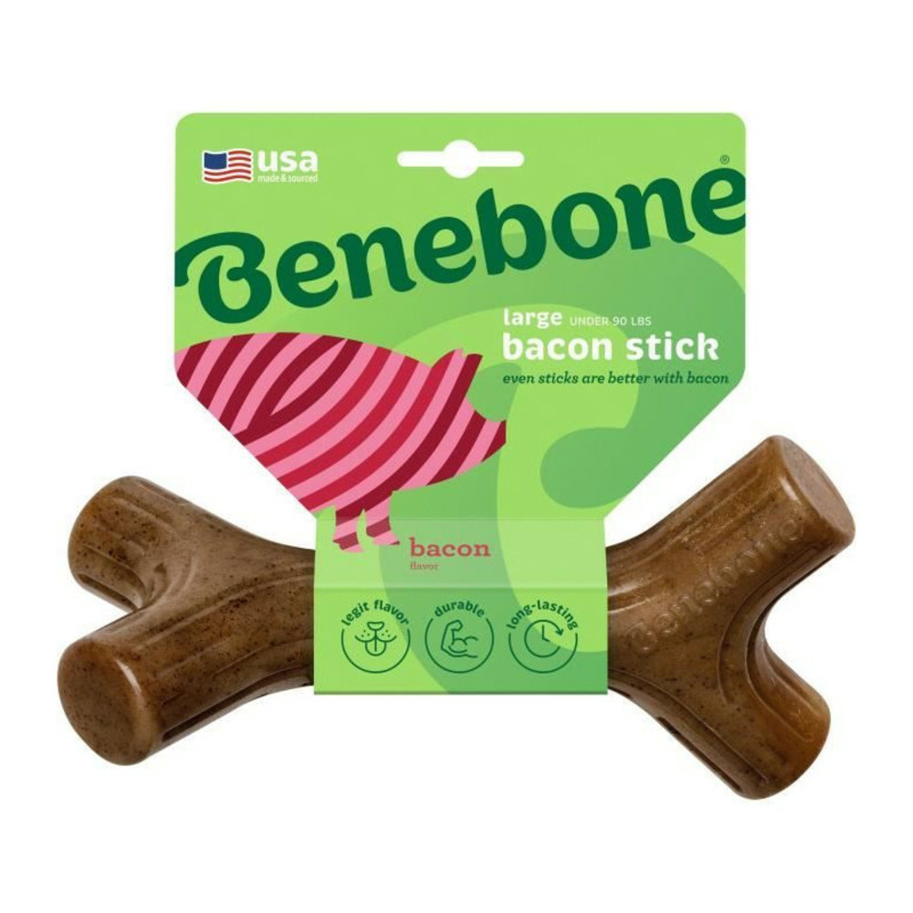 Benebone jouet bâton a mâcher pour chien adulte, taille l, saveur bacon , durable et résistant