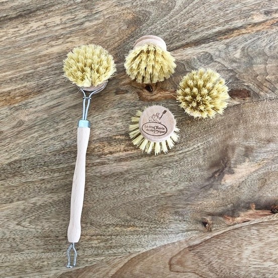 Brosse vaisselle + 3 têtes rechargeables (laiton ou fibre)