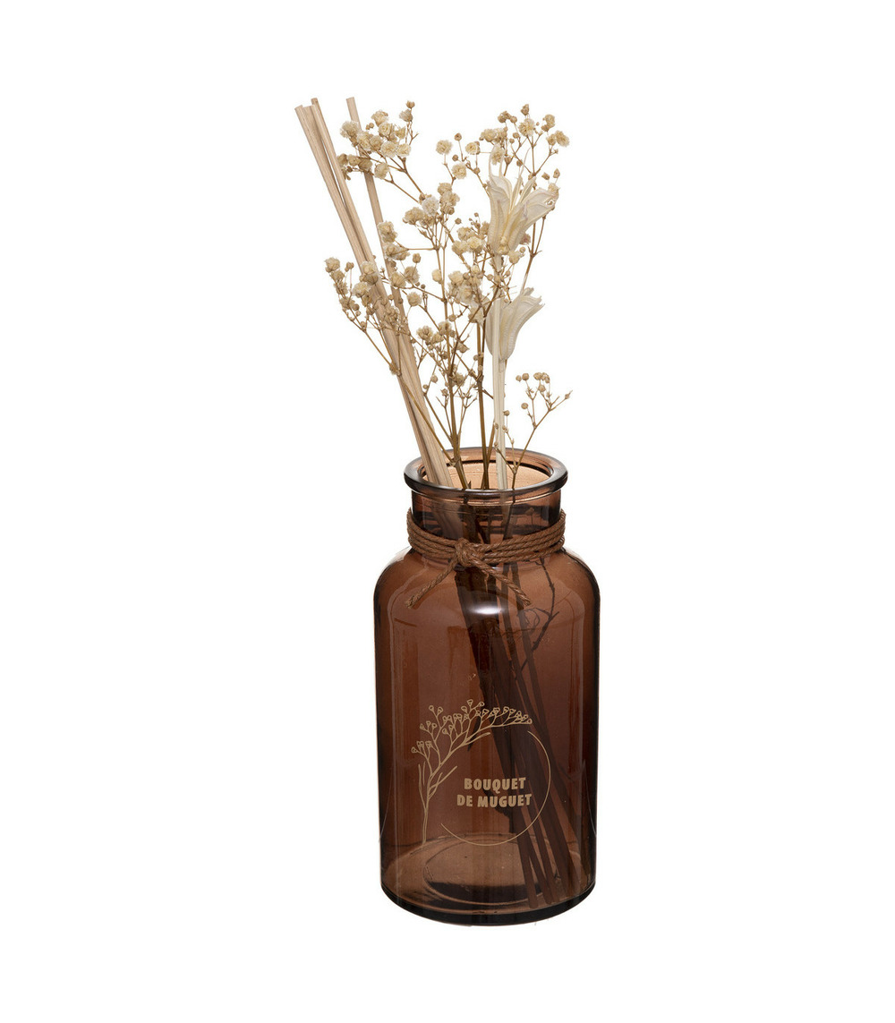 Diffuseur de parfum bouquet de muguet 300 ml avec bâtonnets et fleurs séchées