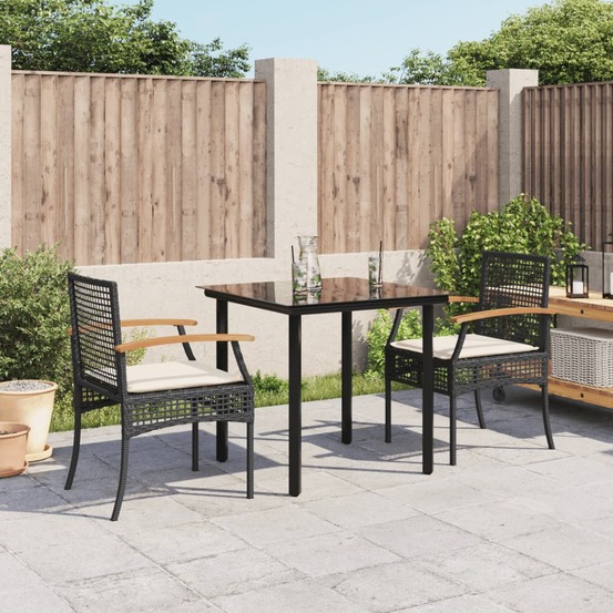 Ensemble à manger de jardin avec coussins 3 pcs noir